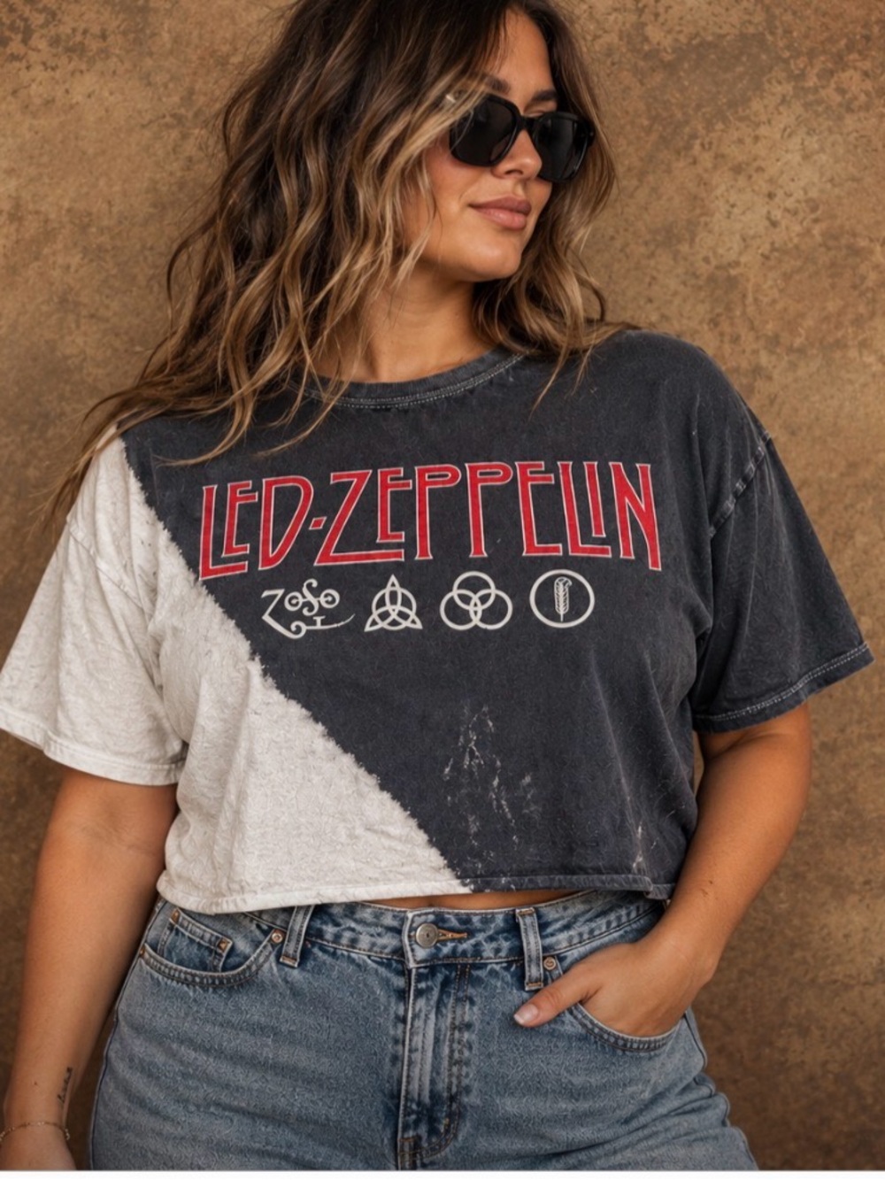 Led Zeppelin Black & White Diagonal Crop Tee